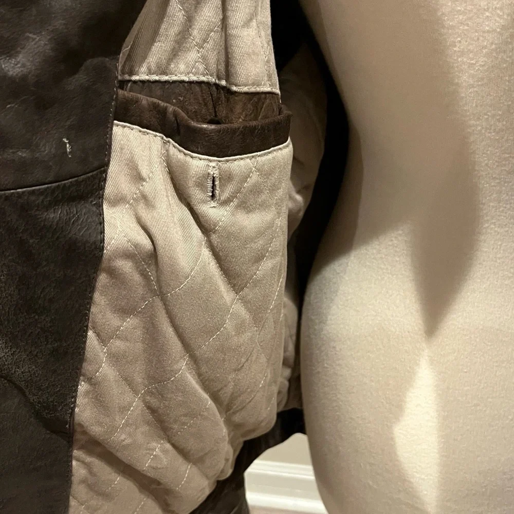 Chaps Men's Dark Brown Leather Bomber Jacket - Picture 4 of 9